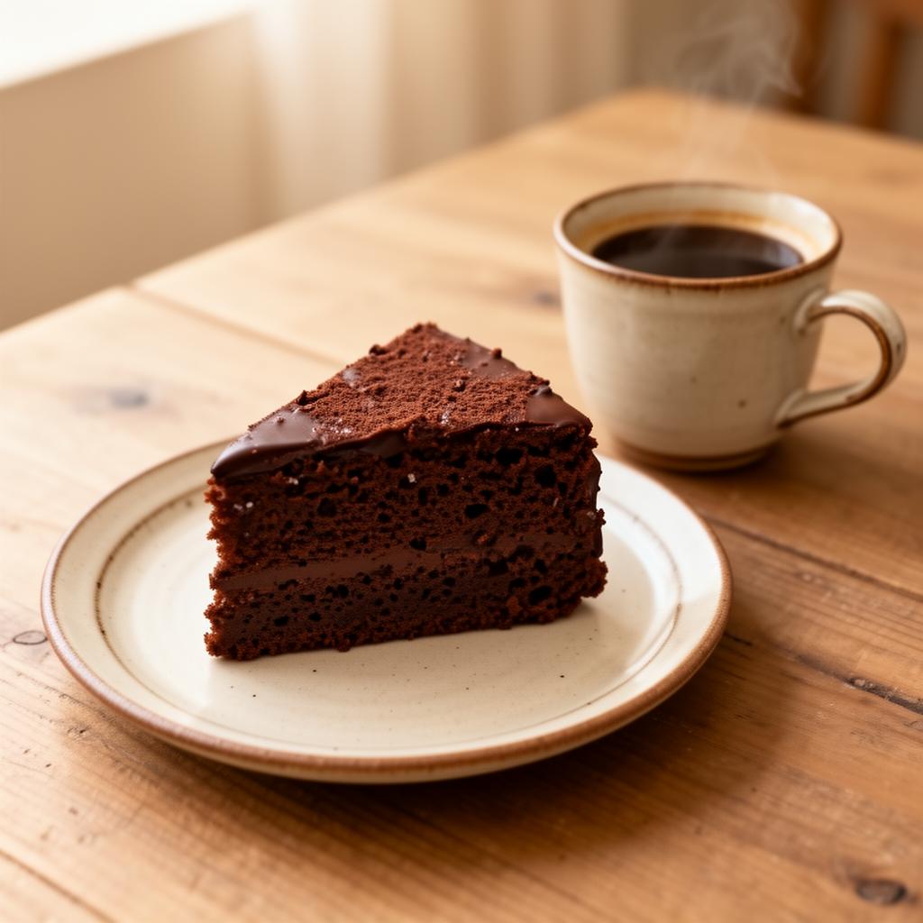 Stück Schokoladenkuchen mit Kaffee